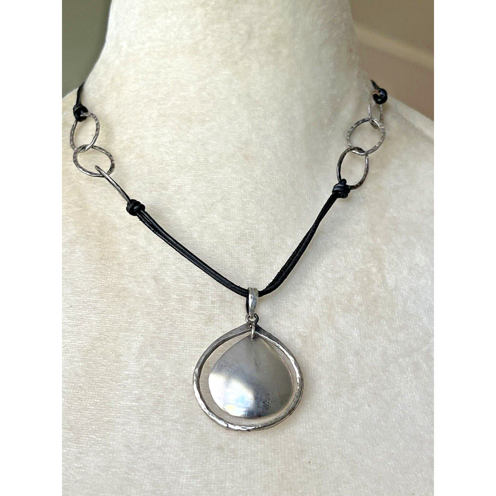 Vintage Silpada Sterling Drop Dangle Pendant Necklace Leather & Sterling Chain